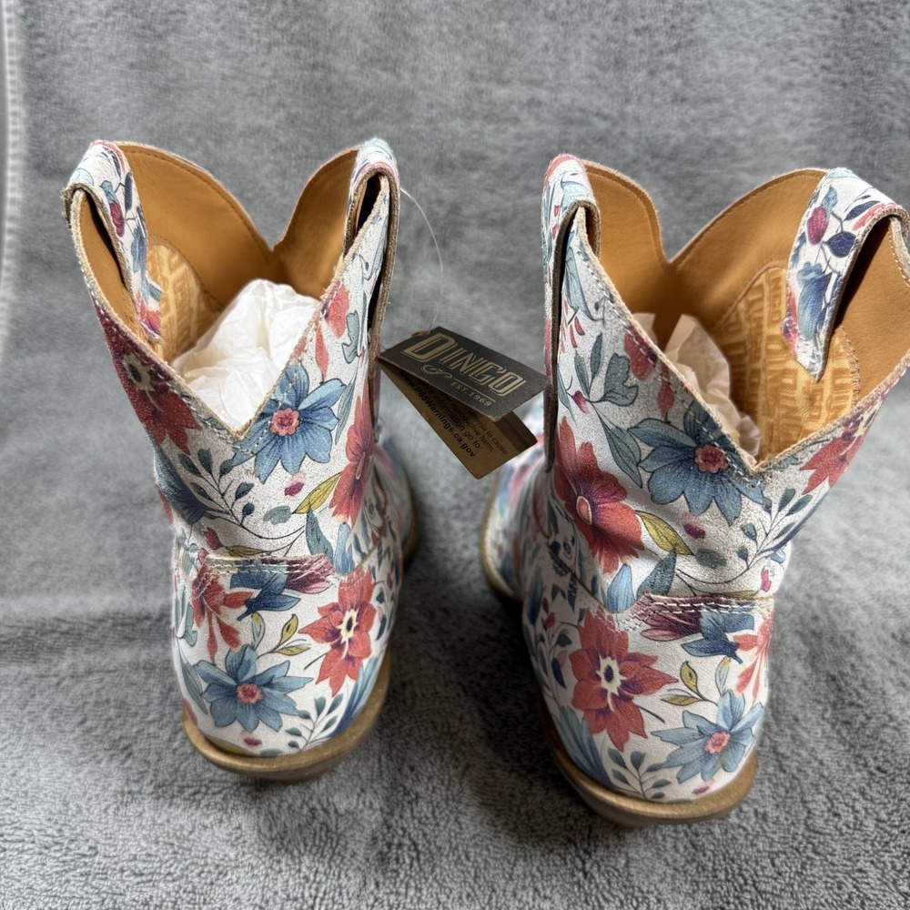 dingo cowgirl boots white floral pixie rose womens 7 inch snip toe western boots - Picture 9 of 12